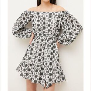 Karen Millen Contrast Cotton Eyelet Off The Shoulder Mini
Dress